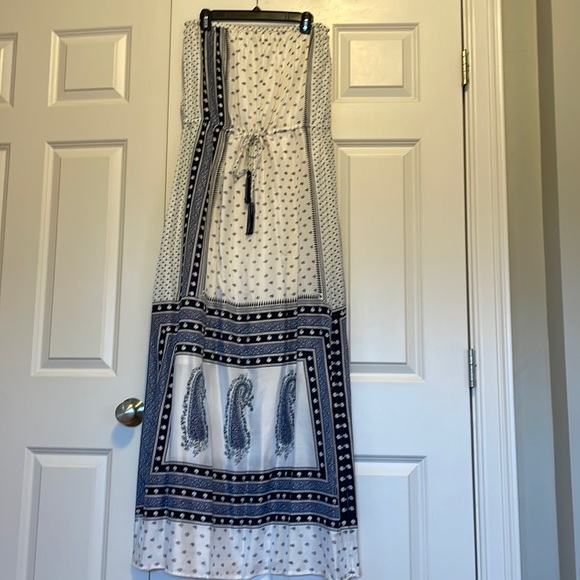 Calypso St. Barth Blue and White Ruched Tie Front Maxi Dress - Picture 2 of 6